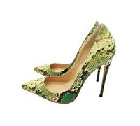 Womens Pointed Toe Stiletto Heel Sexy Closed Toe Banquets Slip on High Heels Pumps Green Snake Print Classic Dress Heeled Shoes for Wedding Party Office Work,6 UK