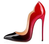 Women's Pointed Toe Stiletto High Heel Fashion Patent Leather Sexy Party Pumps Shoes Elegant Slip On Wedding Prom Evening Dress Comfortable Heeled Shoes,Black to red,2.5 UK