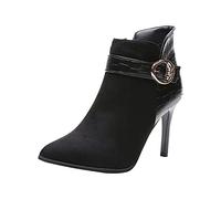 Women's Pointed Toe Stiletto High Heels Ankle Booties Suede Side Zipper Belt Buckle Chelsea Boot (Color : Black, Size : 3 UK)
