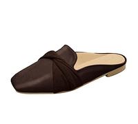 Women's Pointed Toe Suede Cross Panel Leather Mules & Clogs Open Heel Ballerina Slippers, Flat Sole, Clean Urban Line | Outdoor, Daily, Casual Chic, 01 Coffee, 9 UK