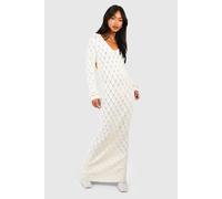 Womens Pointelle Knitted Maxi Dress - Cream - S, Cream