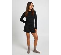 Womens Pointelle Long Sleeve Top & Shorts Pyjama Set - Black - 12, Black