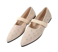Women's Pointy Toe Penny Loafers Slip On Ballet Flats Comfortable Faux Suede Work Shoes, Ladies Shallow Simple Casual Flat Shoes for Work Office Formal World Book Day Formal Shoe Beige