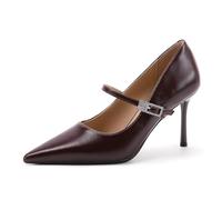 Women's Pointy Toe Pumps with Adjustable Ankle Strap - Comfortable Evening Dress Shoes for Date Night, Prom & Cocktail Party,Wine Red,4 UK
