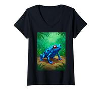 Womens Poison Dart Frog Deadly Toxin Tropical Rainforest Blue Comic V-Neck T-Shirt