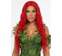 Womens Poison Ivy Style Extra Long Red Wavy Super Villain Wig, Fancy Dress Accessory