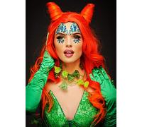 Womens Poison Ivy Style Red Orange Horn Shaped Wig