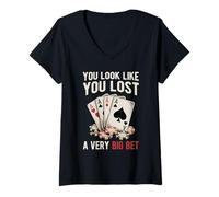 Womens Poker Player Aces Cards Game Gambler Bluff Bet Chips Casino V-Neck T-Shirt