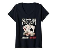 Womens Poker Player Aces Cards Game Gambler Bluff Bet Chips Casino V-Neck T-Shirt