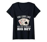 Womens Poker Player Aces Cards Game Gambler Bluff Bet Chips Casino V-Neck T-Shirt