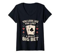 Womens Poker Player Cards Game Gambler Bluff Bet Fold Chips Vintage V-Neck T-Shirt