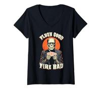 Womens Poker Player Halloween Funny Frankenstein Flush Good Cards V-Neck T-Shirt