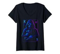 Womens POKER PLAYER Playing Card King Of Hearts Chipleader Betting V-Neck T-Shirt