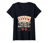 Womens Poker Player Royal Flush Cards Gambler Bet Casino Vintage V-Neck T-Shirt