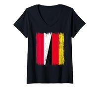 Womens Poland Germany Half Flag Polish German Unity Pride V-Neck T-Shirt