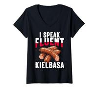 Womens Poland I Speak Fluent Kielbasa Funny Polish Humor V-Neck T-Shirt