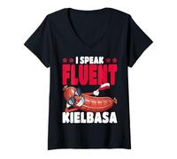 Womens Poland I Speak Fluent Kielbasa Polish Flag V-Neck T-Shirt
