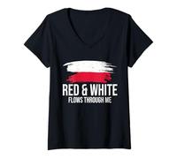 Womens Poland Red White Flows Through Me Forever V-Neck T-Shirt