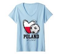 Womens Poland Soccer Polish Flag Polska Love Country Pride Heart V-Neck T-Shirt