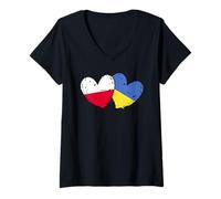 Womens Poland Ukraine Heart Flags Polish Ukrainian Dual Flag V-Neck T-Shirt