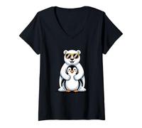 Womens Polar Bear Hugging Penguin Arctic Unexpected Friends Funny V-Neck T-Shirt