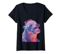 Womens Polar Bear in Glasses Pastel Aesthetic Christmas Animal V-Neck T-Shirt