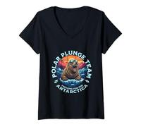 Women's Polar Plunge Ice Jump Freezing Antarctica Winter Swimming V-Neck T-Shirt