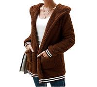 Womens Polartec Fleece Coat Plus Size Sherpa Jacket Hooded Solid Colour Plain Shaggy Faux Fur Lambswool Shearling Lined Outerwear(A Dark Brown,3XL 18)