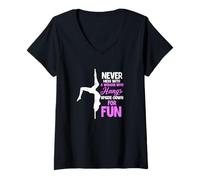 Women's Pole Dance Never Mess with A Woman Who Hangs Upside-Down V-Neck T-Shirt