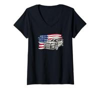 Womens Police Car American Flag Patriotic Law Enforcement V-Neck T-Shirt