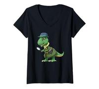 Womens Police Criminal Investigation Department Detective T-Rex V-Neck T-Shirt