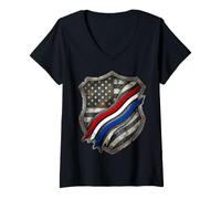 Women's Police Fire EMS Thin Line First Responder American Flag USA V-Neck T-Shirt