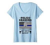 Womens Police Grandma Thin Blue Line American Flag Funny Grandmas V-Neck T-Shirt