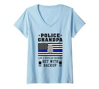 Womens Police Grandpa Thin Blue Line American Flag Funny Grandads V-Neck T-Shirt