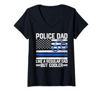 Womens Police Officer Dad American Flag Men Law Enforcement Cop Dad V-Neck T-Shirt