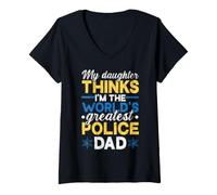 Women's Police Officer Dad Saying Daughter Greatest Policedad V-Neck T-Shirt