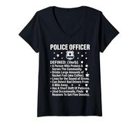 Women's Police Officer Defined Dictionary Design with Badge Graphic V-Neck T-Shirt