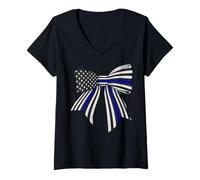 Womens Police Officer Law Enforcement USA Flag Thin Blue Line V-Neck T-Shirt