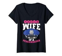 Womens Police Officer Proud Wife of A Peacekeeper Support V-Neck T-Shirt