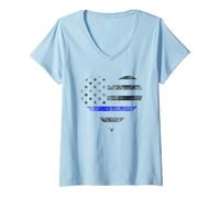Womens Police Wife Big Heart Flag The Thin Blue Line Family V-Neck T-Shirt