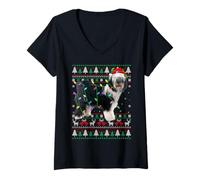 Womens Polish Lowland Sheepdog Christmas Ugly Sweater Dog Xmas V-Neck T-Shirt
