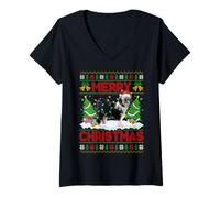 Womens Polish Lowland Sheepdog Christmas Ugly Sweaters Dog Xmas V-Neck T-Shirt