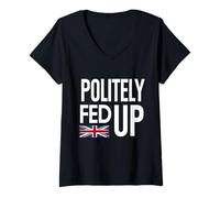 Women's Politely Fed Up Funny British Sarcasm UK Flag V-Neck T-Shirt