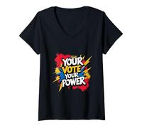 Womens Political Graffiti - Civic - Your Vote Your Power Graphic V-Neck T-Shirt