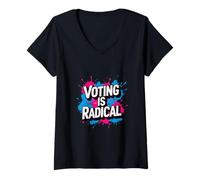 Womens Political Graffiti - Vote, Civic - Voting is Radical Graphic V-Neck T-Shirt