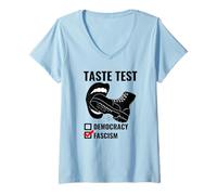 Womens Political Satire Boot Taste Test Democracy or Fascism V-Neck T-Shirt
