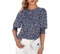Women's Polka Dot 3/4 Sleeve Blouse Tops Ladies Casual Office Work Crew Neck T-Shirt (darkblue, XL)