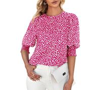 Women's Polka Dot 3/4 Sleeve Blouse Tops Ladies Casual Office Work Crew Neck T-Shirt (pink, M)