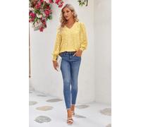 Women's Polka Dot 3/4 Sleeve Blouse Tops Ladies Casual Office Work Crew Neck T-Shirt (yellow, XXL)