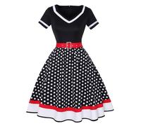 Women's Polka Dot Dress 1950s Vintage Cocktail Party Evening Dress Ladies Casual V Neck Short Sleeve Slim A Line 40s 50s 60s Ruffle Romper Fashion Fancy Rockabilly Dresses